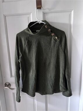 J. Crew Olive Green Button-Shoulder Turtleneck Sweater